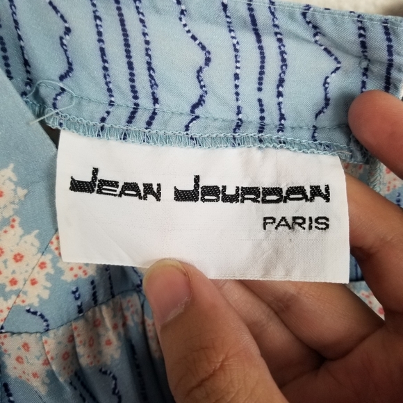 Vintage 70s Jean Jourdan Paris Prarie Peasant Cottagecore Blue Floral Midi Dress - Picture 10 of 10
